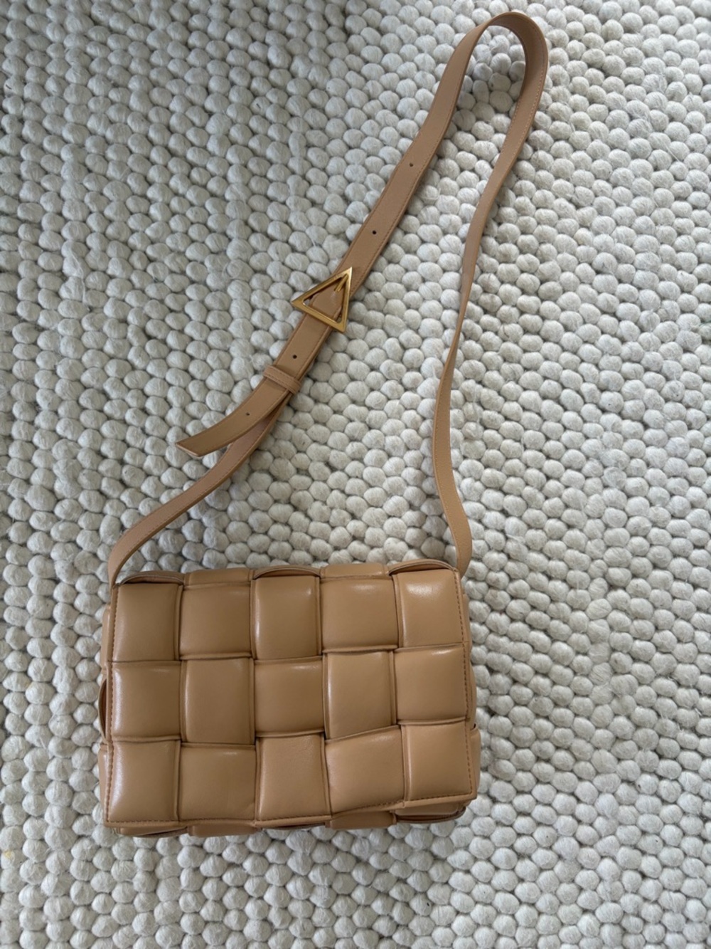 EUC Authentic Bottega Veneta Padded Casette Crossbody - Almond